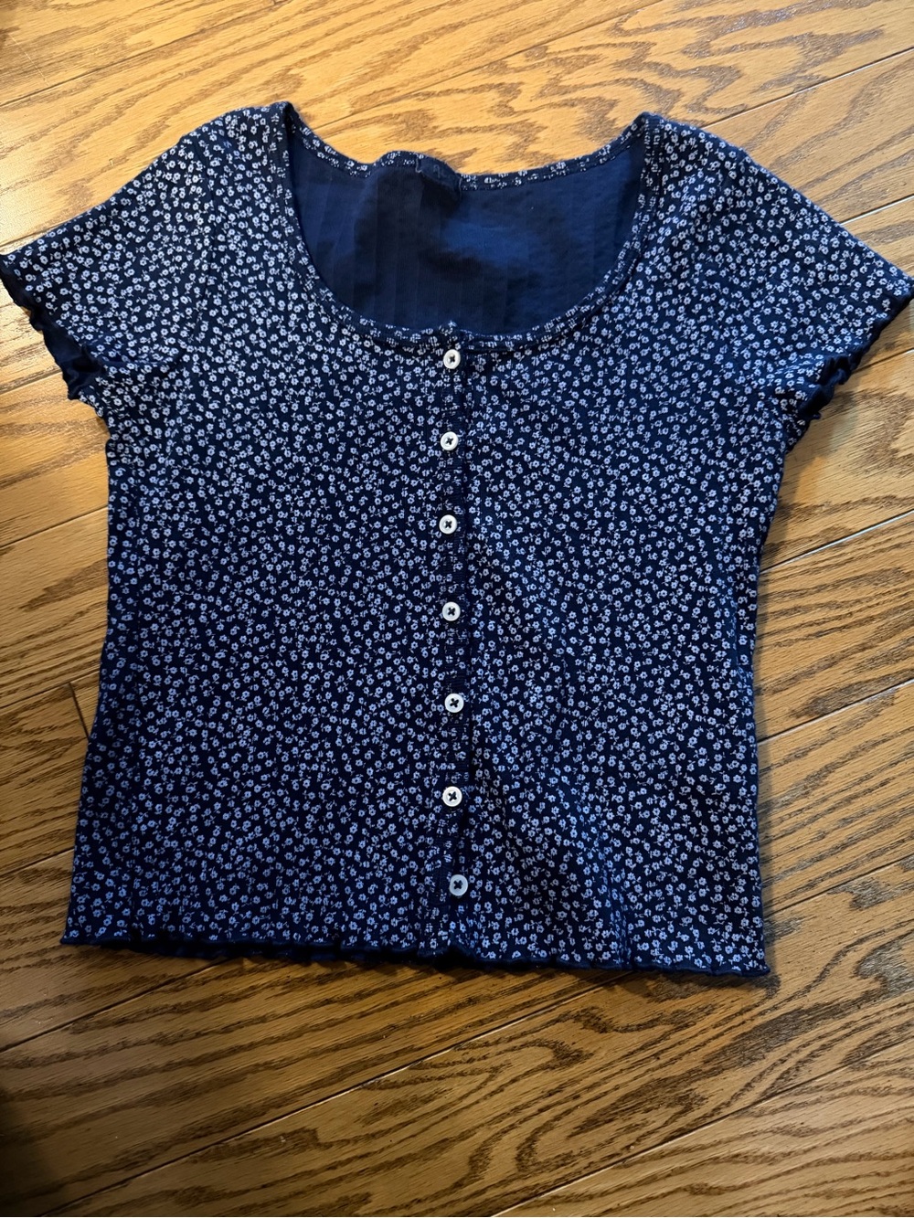 Brandy Melville Navy Blue Floral Button-Front Top